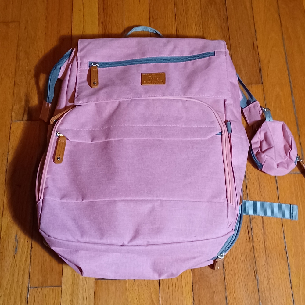 Baby Diaper Changing Pink Backpack With Grey Accents
